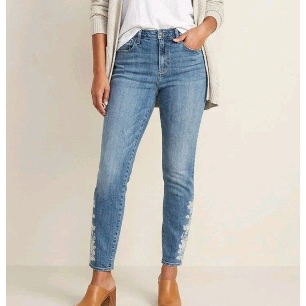 Driftwood Jackie High Rise Embroidered Floral Skinny Jeans 31 31x27